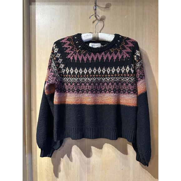 Womens Bog Collective Diamond Pattern Sweater Black Pink Orange XS - Picture 1 of 8